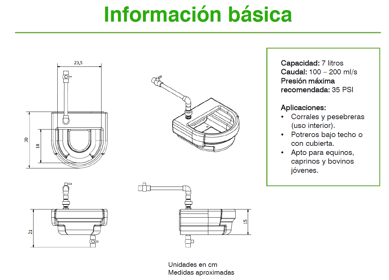 especificaciones bebedero